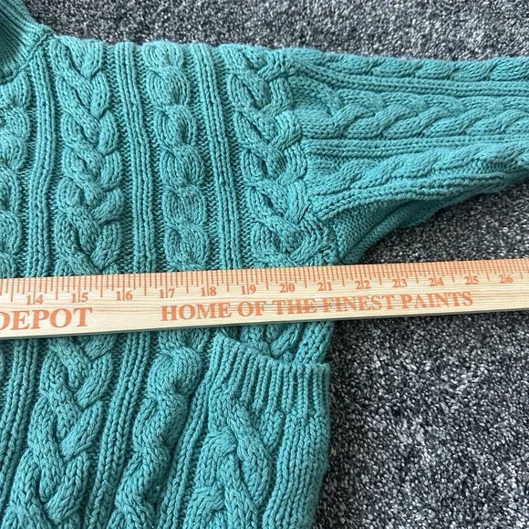 VTG Croquet Club Sweater Womens Medium Green Cable Knit Chunky Button 90s - Picture 14 of 16